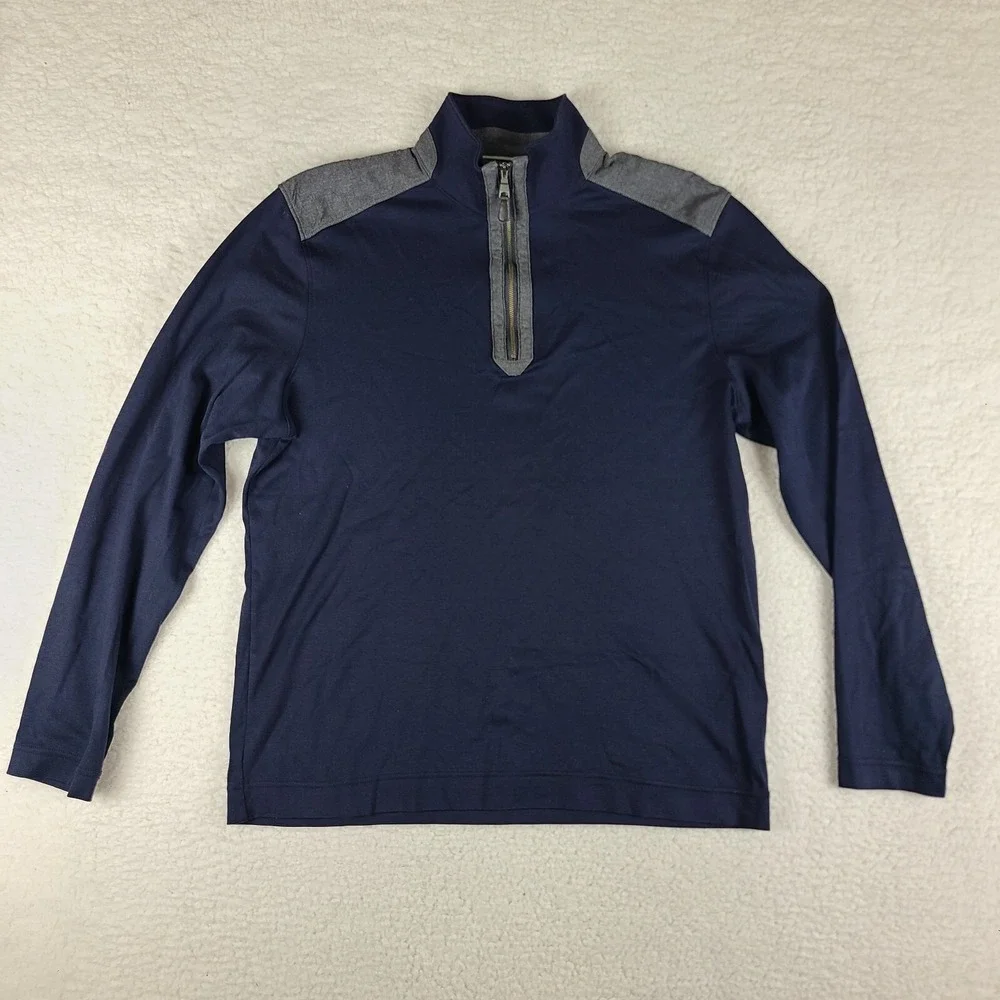 Banana Republic Sweater Mens Large Navy Blue Luxury Touch Quarter Zip Sweatshirt